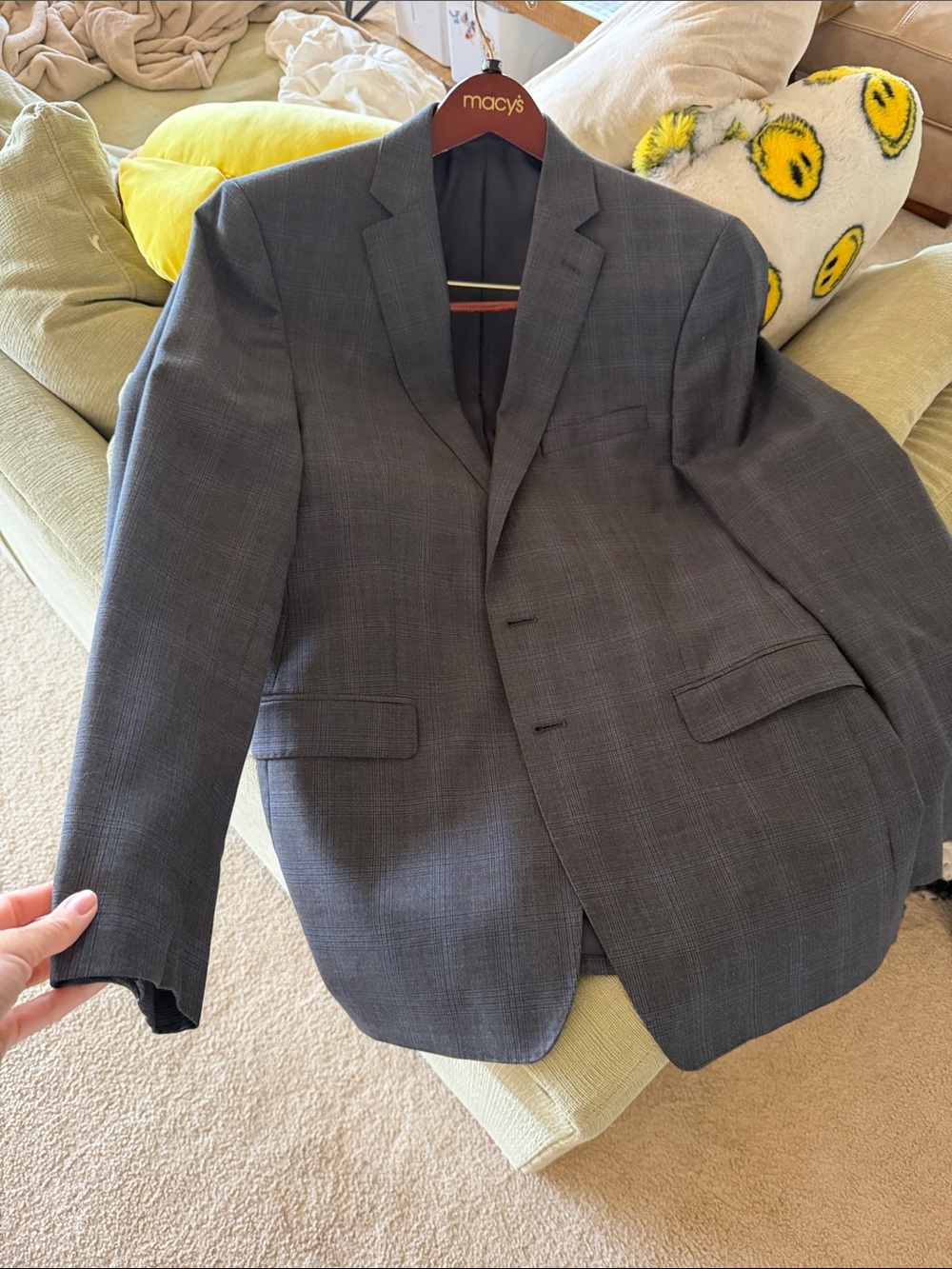 Macy's Men's Dark Charcoal Plaid Suit Jacket